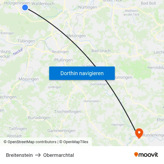 Breitenstein to Obermarchtal map