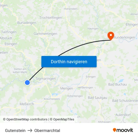 Gutenstein to Obermarchtal map