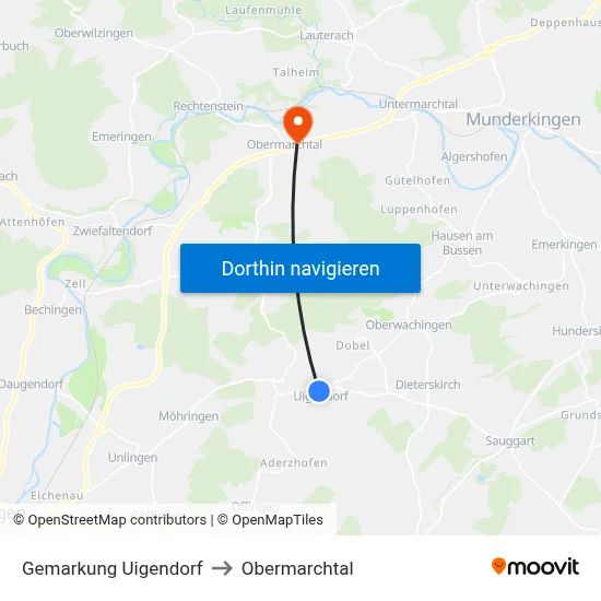 Gemarkung Uigendorf to Obermarchtal map