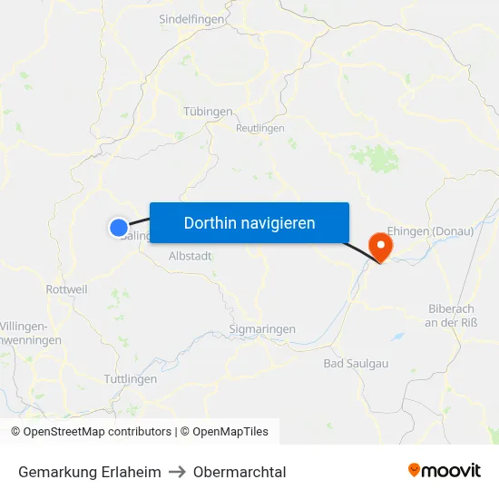 Gemarkung Erlaheim to Obermarchtal map