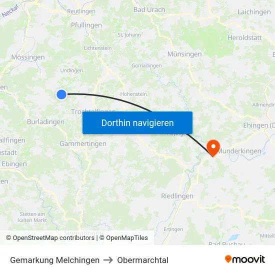 Gemarkung Melchingen to Obermarchtal map