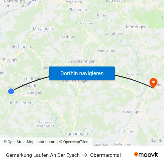 Gemarkung Laufen An Der Eyach to Obermarchtal map