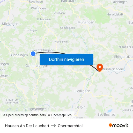 Hausen An Der Lauchert to Obermarchtal map