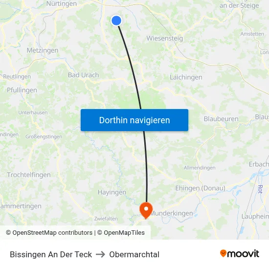 Bissingen An Der Teck to Obermarchtal map