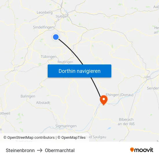 Steinenbronn to Obermarchtal map