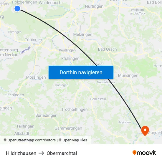 Hildrizhausen to Obermarchtal map