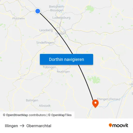 Illingen to Obermarchtal map