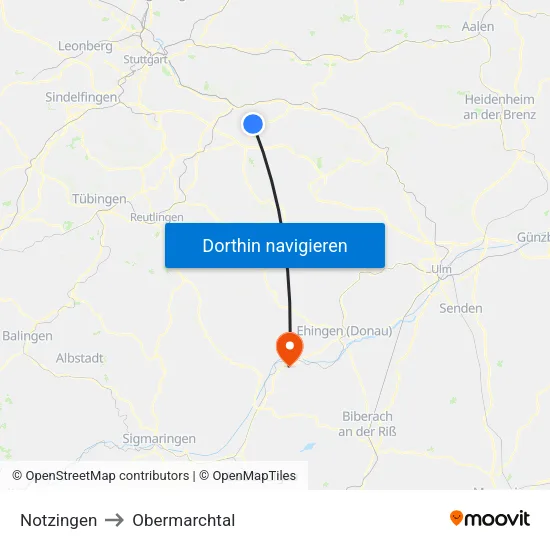 Notzingen to Obermarchtal map