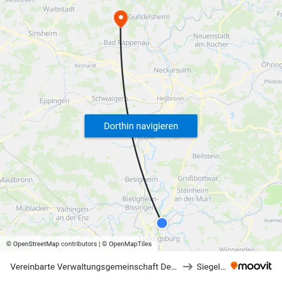 Vereinbarte Verwaltungsgemeinschaft Der Stadt Freiberg am Neckar to Siegelsbach map