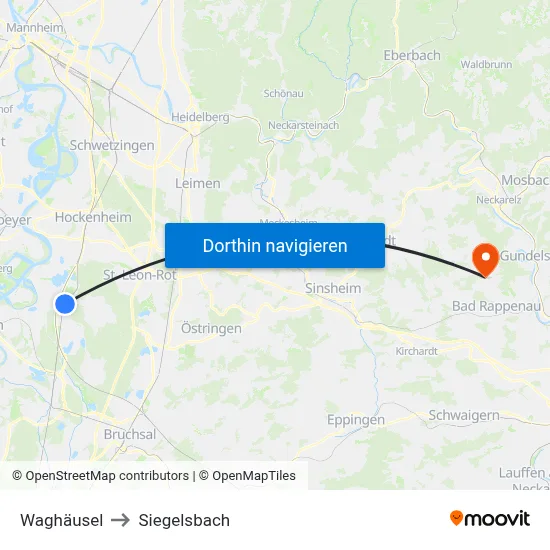 Waghäusel to Siegelsbach map