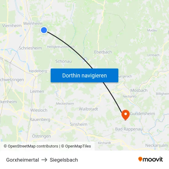 Gorxheimertal to Siegelsbach map