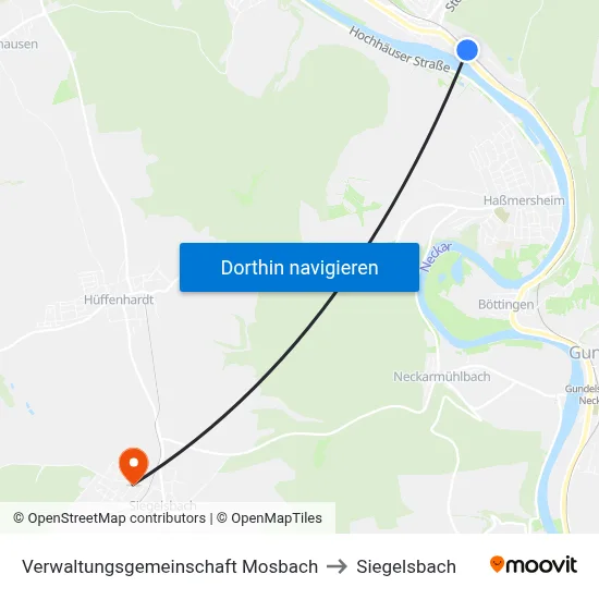 Verwaltungsgemeinschaft Mosbach to Siegelsbach map
