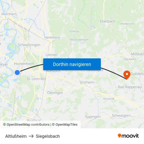 Altlußheim to Siegelsbach map