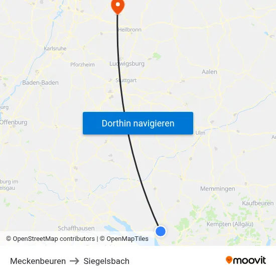 Meckenbeuren to Siegelsbach map
