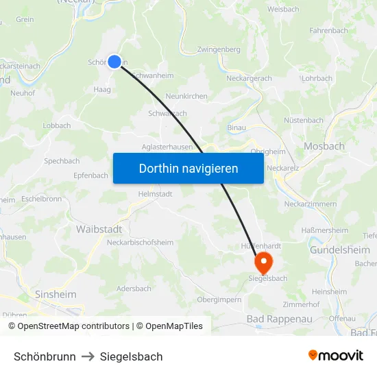 Schönbrunn to Siegelsbach map