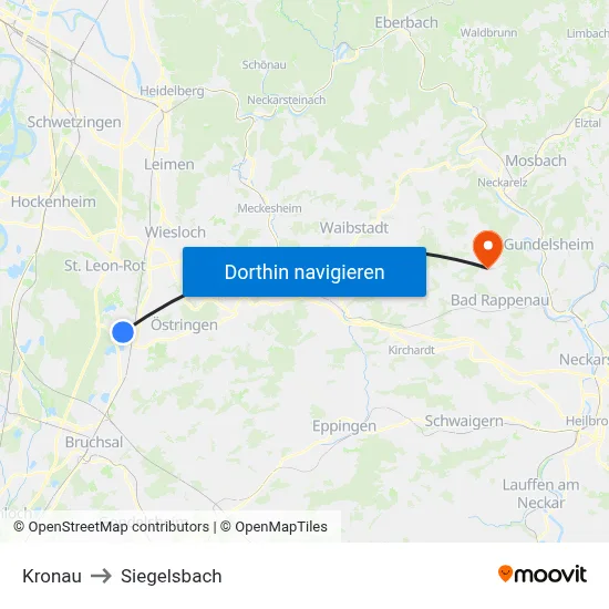 Kronau to Siegelsbach map