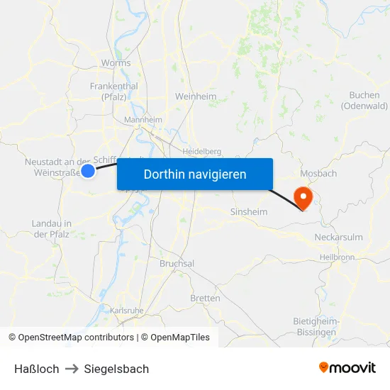 Haßloch to Siegelsbach map