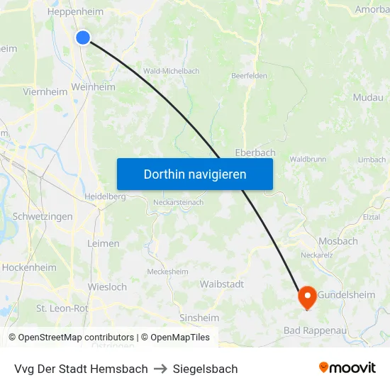 Vvg Der Stadt Hemsbach to Siegelsbach map