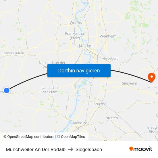 Münchweiler An Der Rodalb to Siegelsbach map