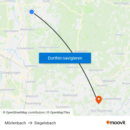 Mörlenbach to Siegelsbach map