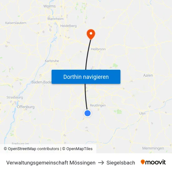 Verwaltungsgemeinschaft Mössingen to Siegelsbach map