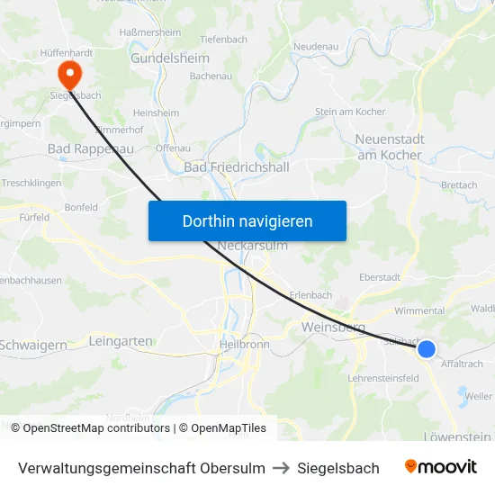 Verwaltungsgemeinschaft Obersulm to Siegelsbach map