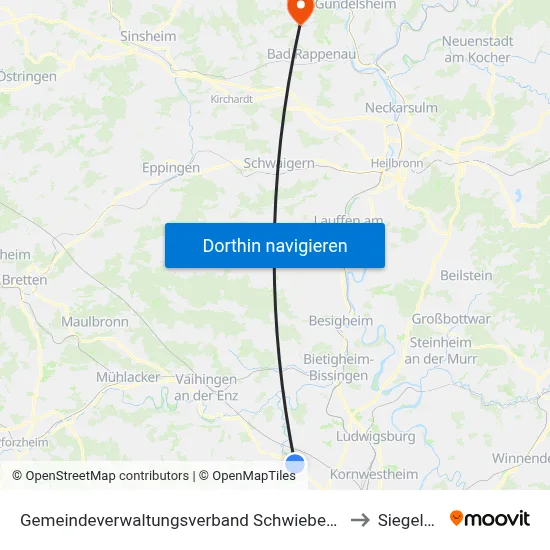 Gemeindeverwaltungsverband Schwieberdingen-Hemmingen to Siegelsbach map