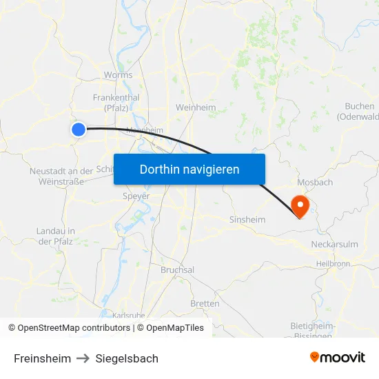 Freinsheim to Siegelsbach map