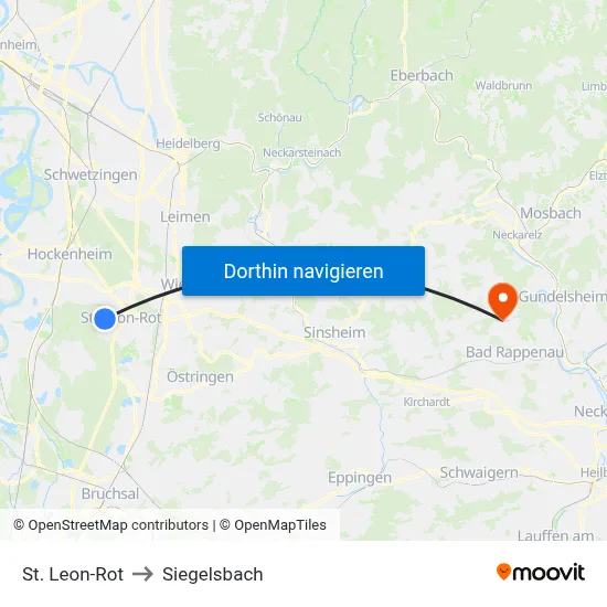 St. Leon-Rot to Siegelsbach map