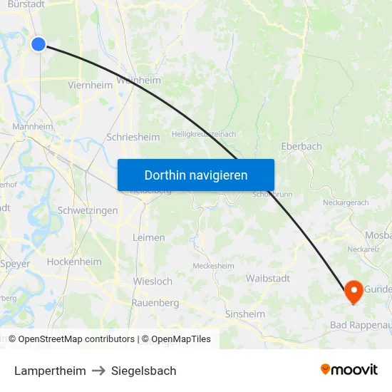Lampertheim to Siegelsbach map