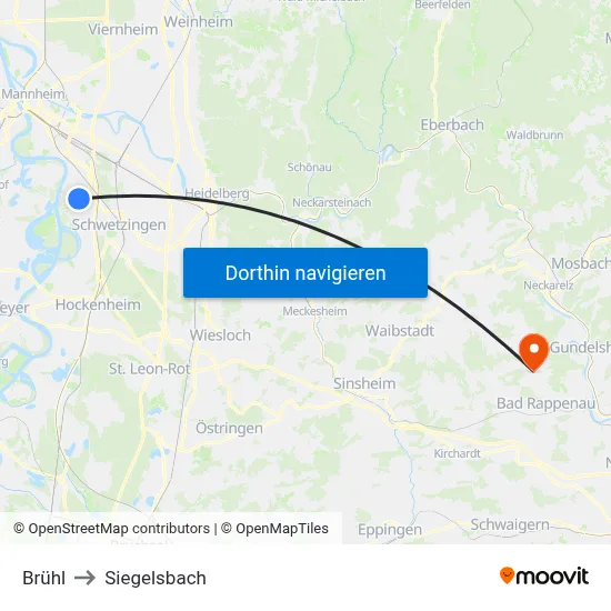 Brühl to Siegelsbach map