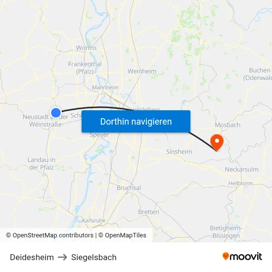Deidesheim to Siegelsbach map