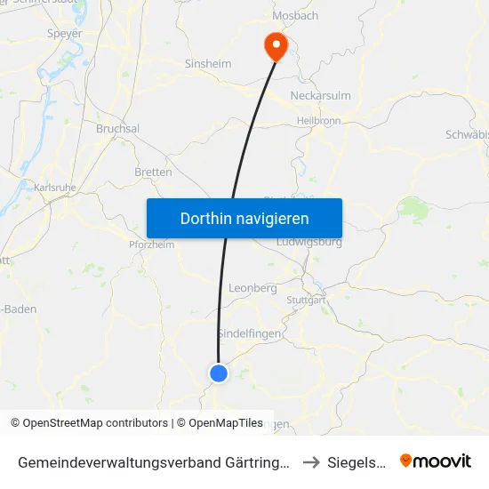Gemeindeverwaltungsverband Gärtringen/Ehningen to Siegelsbach map