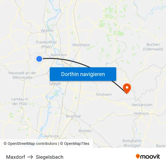 Maxdorf to Siegelsbach map
