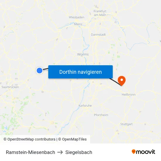 Ramstein-Miesenbach to Siegelsbach map