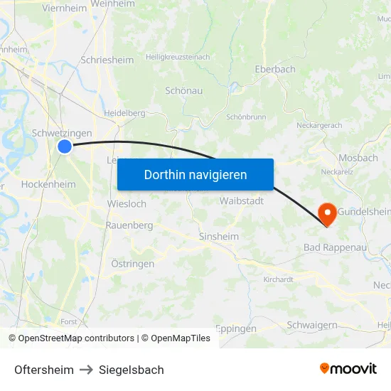 Oftersheim to Siegelsbach map