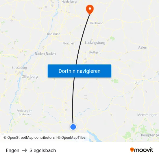 Engen to Siegelsbach map