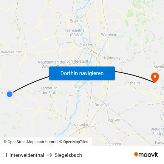 Hinterweidenthal to Siegelsbach map