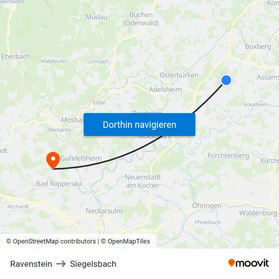 Ravenstein to Siegelsbach map