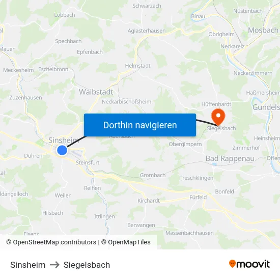 Sinsheim to Siegelsbach map