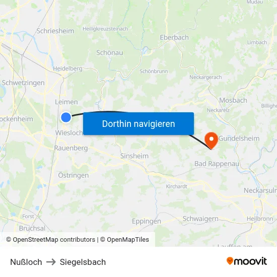 Nußloch to Siegelsbach map