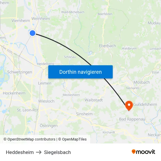 Heddesheim to Siegelsbach map