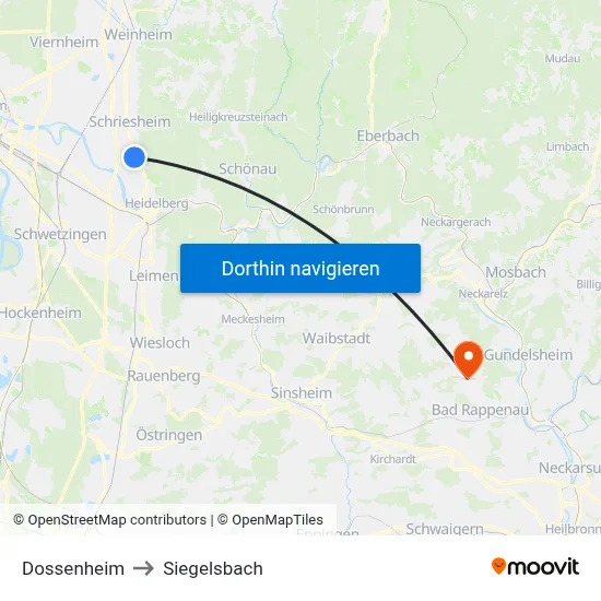 Dossenheim to Siegelsbach map