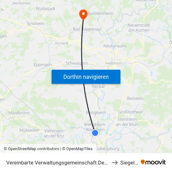 Vereinbarte Verwaltungsgemeinschaft Der Stadt Bietigheim-Bissingen to Siegelsbach map