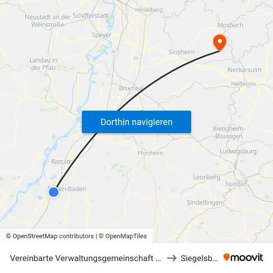 Vereinbarte Verwaltungsgemeinschaft Sinzheim to Siegelsbach map