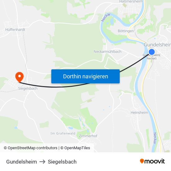 Gundelsheim to Siegelsbach map