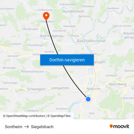 Sontheim to Siegelsbach map