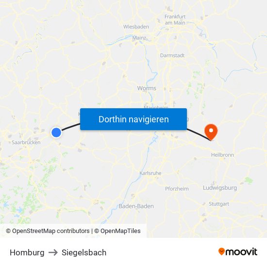 Homburg to Siegelsbach map