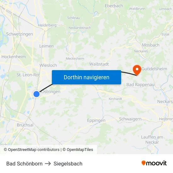 Bad Schönborn to Siegelsbach map