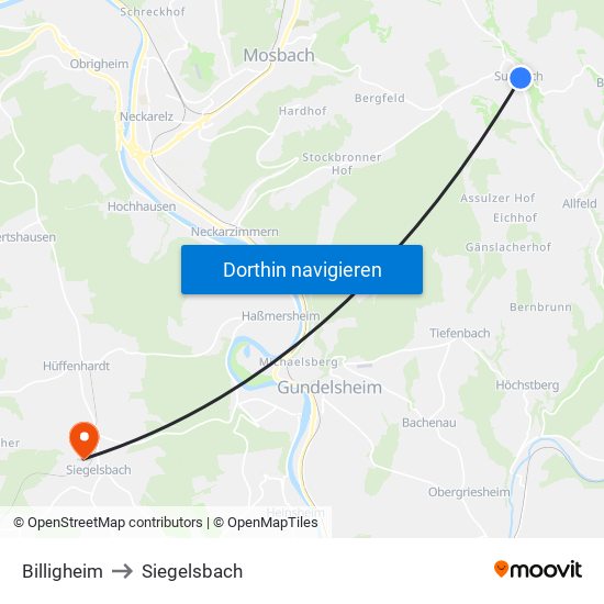 Billigheim to Siegelsbach map